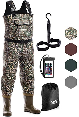 Foxelli Chest Waders, Waterproof 4mm Neoprene Hunting & Fishing Waders for Men & Women with Boots
