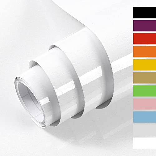 Hode Vinilo Adhesivo Blanco 40cmX3m Papel Adhesivo para Muebles Armario de Cocina Impermeable Efecto Alto Brillo Vinilo Decorativo