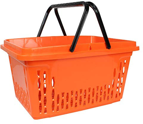 2 Einkaufskorb in orange mit zwei Tragegriff aus Plastik 28 Liter Verkaufskörbe stapelbar