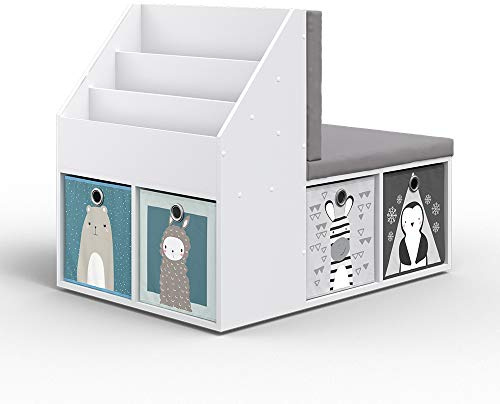 Vicco Kinderregal Onix, Grau, 97.1 x 78.4 cm | mit 6 Faltboxen grau, geeignet zur Aufbewahrung und Organisation von Spielzeug
