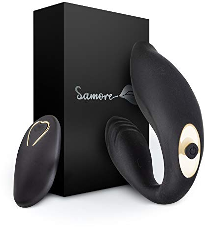 Samore ® Paarvibrator – Partnervibrator mit passender Fernbedienung – [10] Vibrationsstufen – wasserabweisend – inklusive USB-Ladekabel & Samtbeutel (Schwarz)