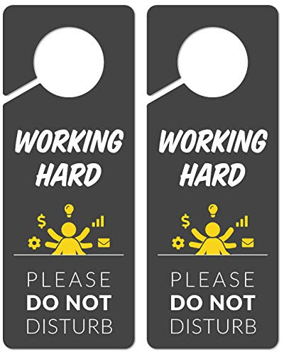 Working Sign for Door, 2 Pack (Printed on Both Sides), 9.3″x3.5″ PVC Plastic, Home Office Accessories, Do Not Disturb, Studying, Working from Home, Do Not Disturb Door Hanger Sign