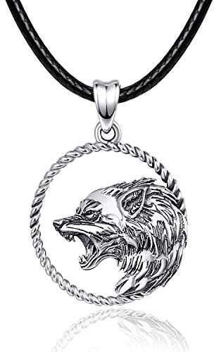 KINGWHYTE Wolf Kette/Halskette 925 Sterling Silber Wolf Anhänger Wikinger Schmuck Geschenke Wolf Geschenke für Männer Frauen Jungen