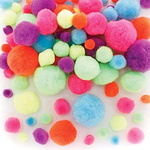 Baker Ross FE483 Neon Pompon-Bastelset, 200 Stück, Kartenherstellungs-Zubehör, Kunst und Handwerk Zubehör, Verzierungen zum Basteln