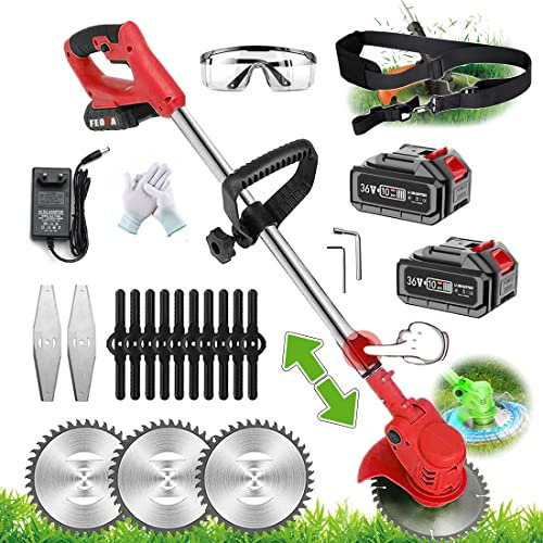 Decespugliatore a Batteria 3 in 1 Multifunzione Elettrico Tagliabordi con Weeder Manuale Tagliaerba Testata Regolabile e Maniglia Telescopica per Giardino, Prato Inglese, Terreni Agricoli,36v red