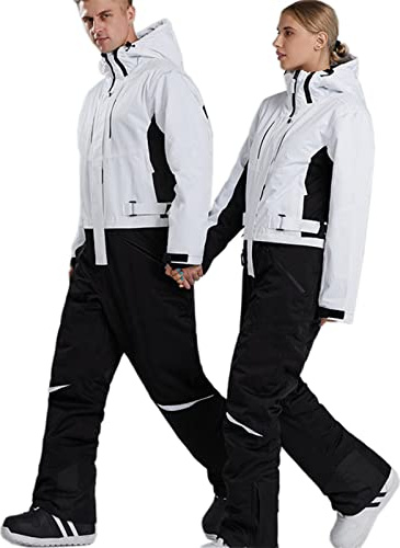 Caige Tuta da Sci di Un Pezzo di Inverno per Le Donne Uomini con Cappuccio Caldo Caldo Snowsuit Impermeabile e Traspirante Tuta da Sci Impermeabile per Sport da Neve all'aperto,A,M