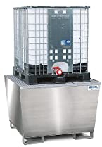 Denios Auffangwanne aus Edelstahl | mit Edelstahl-Gitterrost | silber | BxHxT 1300 x 920 x 1350 mm | Volumen 1000 Liter | 1 Fass | Arbeitssicherheit Notfall-Umweltschutz-Produkte