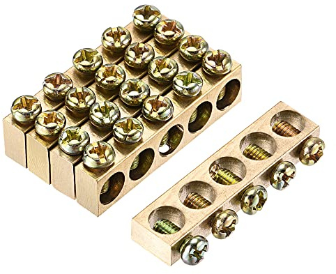 sourcing map 5 Stk. Klemmen Erdungsschiene Schraubblock Barriere Messing 5 Positionen 40 mm x 5.7 mm x 10 mm für elektrische Verteilung