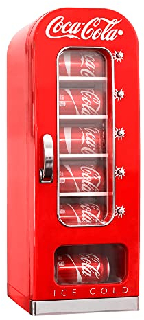 Koolatron Coca Cola Mini Fridge For Bedrooms 5L Retro Vending Machine Style 10 Can Quiet Mini Fridges with Display Window For Coke Beverages Food Drinks Home 12v Portable Cooler Cool Box, Red