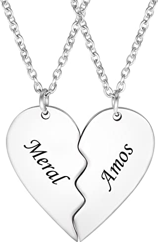 HooAMI Freundschaftskette, Personalisierte Freundschaftsketten mit Herzanhänger Name Gravur BFF Ketten für 2 Mädchen