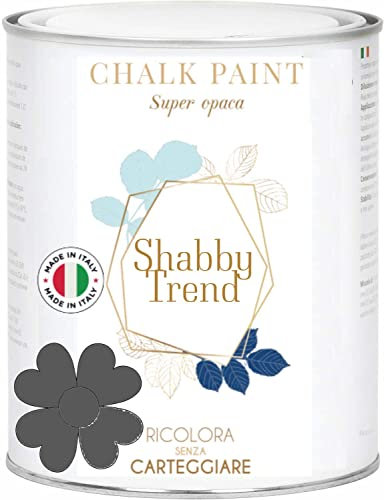 GENERICO SHABBY TREND® CHALK PAINT Pittura Shabby Chic Vintage Mobili Pareti Extra Opaca 120 VARIANTI (375ml, GRIGIO URANO)