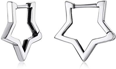 Stern Ohrringe für Frauen Mädchen - Qings 925 Sterling Silber Mini Klein Stern Creolen Hypoallergen Geometrische Star Schmuck Geburtstag Geschenke