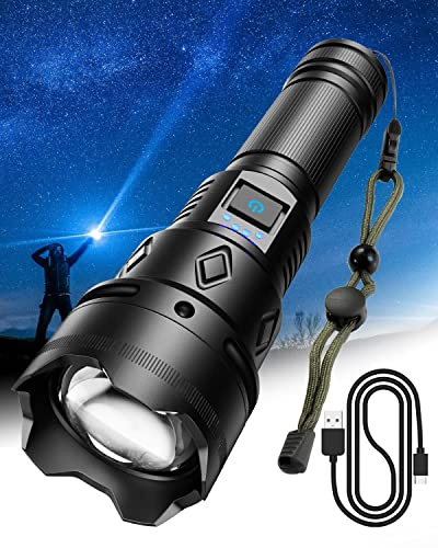 GEKIRO Torcia ricaricabile super luminosa, 2500000 lumen, torcia tattica a LED impermeabile, alimentata a batteria con 5 modalità di ricarica rapida, torcia portatile per campeggio