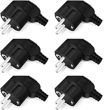Lotvic Spina Schuko Angolare, 6 Pezzi Spina Schuko 16A, Spina Schuko Maschio, Spina di Alimentazione, Spina Angolare 16A 250V, Spina con Contatto di Messa a Terra, Spina Schuko Piatta per Cavo 8-10mm