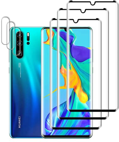 Tzstz 3-Pack Tempered Glass Screen Protector for Huawei P30 Pro, 3D Curved Full Protection, Anti-Scratch, HD, 99.99% Transparent