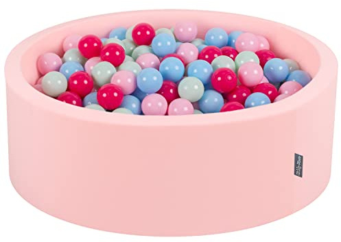 KiddyMoon Rund babybollspool 90 x 30 cm/200 bollar 7 cm bollgropar leksak barn, rosa: puderrosa/mörkrosa/babyblå/mynta