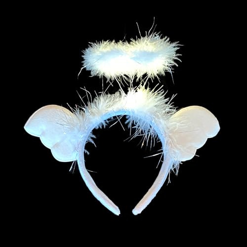 BF Souvenirs LED Plüsch Haarreif ENGEL blinkend Leuchtend in 2 Varianten Heiligenschein Party Angel Junggesellinnen Abschied Hochzeit Karneval Fasching
