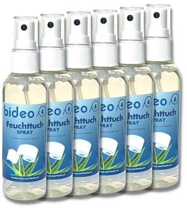 bideo® Feuchttuchspray 100ml - Hygienische Reinigung mit nur einem Sprühstoß auf das Toilettenpapier, (umweltfreundliche Alternative für Feuchttücher) erfrischend & pflegend (100ml – 6er Set)