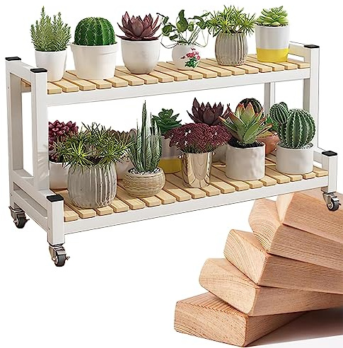 LIGUOYI Leiterregal Mit Rollen 2 Ebenen 3 Ebenen Blumenregal Lagerregal Mit Rollen, Blumentreppe Mit Metallrahmen Platzsparend Belastbarkeit 200kg Indoor Outdoor Blumenregal Pflanzenregal