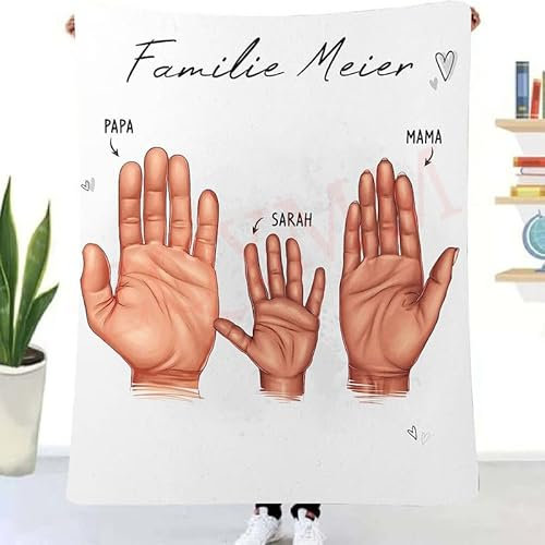 ZQYMM Personalisierte Kuscheldecke mit Namen Mutter Vater Kind Decke Personalisiert Geschenk Familie Baby Geburt Vatertag Muttertag Babygeschenk Eltern Familienbild