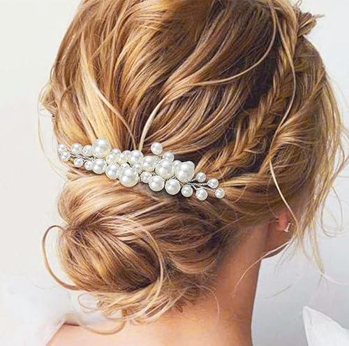 Ushiny Pearl Braut Hochzeit Haar Kamm Silber Kopfstück Braut Haar Zubehör für Frauen