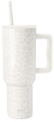 Simple Modern Tumbler 40 oz with Handle and Straw | Insulated Stainless Steel Water Bottle Iced Coffee Cup Travel Mug | Gifts for Women & Men | Trek | 1180ml | Cream Leopard