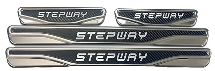 Für Dacia Duster, Stepway, Sandero, Logan, Dokker, Lodgy Chrom- und Carbon-Türschweller, Kratzschutz aus Stahl (Stepway)