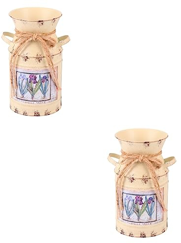 LIFKOME 2pièces Récipient à Fleurs Fer Rétro Seau De Jardinage pour Décoration De Maison Bureau Et Magasin Beige
