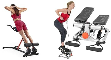 Sunny Health & Fitness Advanced Mini Home Steppers, Total Body Workout Stair Machine w/Resistance + Unisex's Station-SF-BH620062 Hyperextension Roman Chair with Dip Station