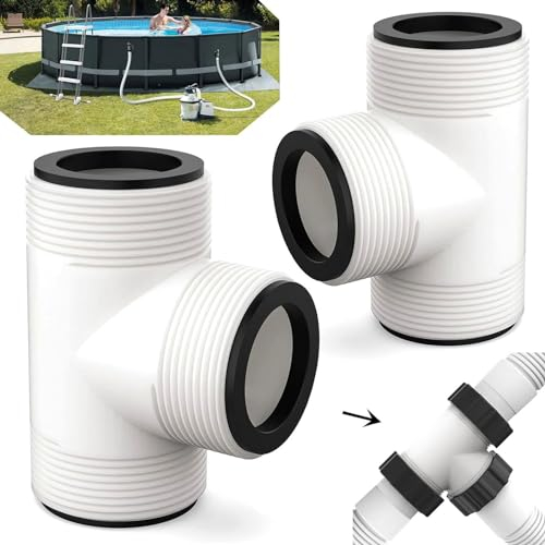 2 Stück Schlauchadapter für Intex Coleman Schwimmbad, Poolschlauch T-Joint 1,5 zoll / 3,8 cm Schläuche Adapter mit 3L Ringen Split Schlauch für Pool Umleitung