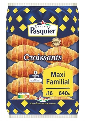 Délicieuse Brioche Pasquier: 16 croissants au levain gourmet, format familial 640g - Idéal pour le petit déjeuner - Viennoiseries authentiques - Le Lot De 3