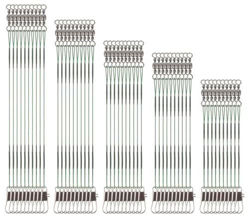 Giantree 50 Pcs Fishing Leaders, Stainless Steel Fishing Leaders with Snap and Swivel, Anti-bite Stainless Steel Wire Leaders Fishing Leader Line for Fishing Rigs Saltwater and Freshwater(Green)