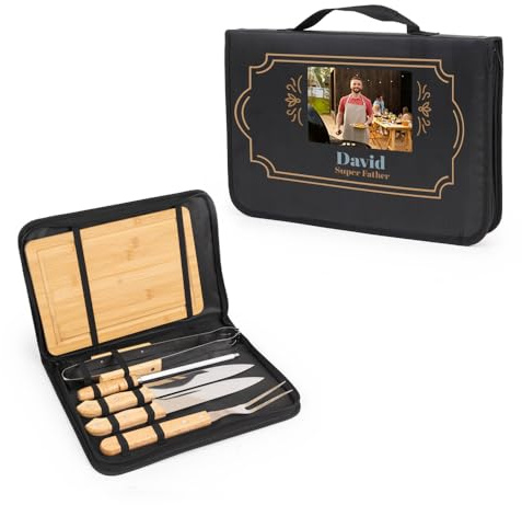 Wanapix | Kit Barbecue Personnalisé | Fête de Pères | Ustensiles BBQ | Malette Contient 6 Accessoires Barbecue | Cadeau Homme Anniversaire | Super Father