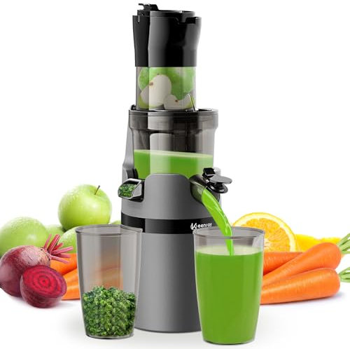 Extractor de Zumos y Verduras, Keenray Slow Juicer Machine, Extractor de Vegetalsy Jugos con Función Inversa, 90% Jugo alto Yeild, Fácil de limpiar (incluidos cepillos)