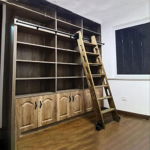 AYVADA Bibliothek mit Rollleiter-Hardware, Schiebeleiter-Hardware-Kit, runde Schiene/Schiene (ohne Leiter), mit Bodenrollen, Schwarze runde Stahlrohr-Mobilleiterschienen (Größe: 20 Fuß/600 cm Schie