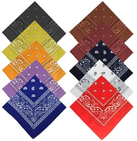 10 Colorful Paisley Bandana Set, Multifunction Bandanas for Women & Men, Polyester Novelty Bandanas - Stylish Hair Scarf Neckerchief Square Large Bandana (21x21 Inch)