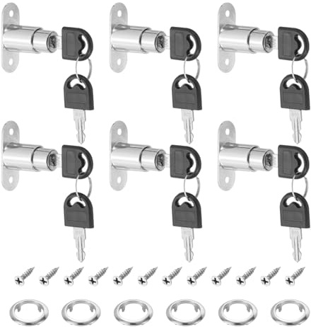 PATIKIL Push Plunger Lock, 6 Pack 22mm(7/8inch) Cylinder Length 3/4 Cylinder Diameter Zinc Alloy Chrome Finish Desk Drawer Lock Keyed Alike for File Cabinet Wardrobe Sliding Door