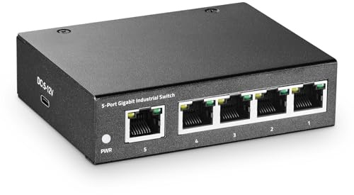 Binardat 5 Port Gigabit Industrie-Switch, Type-C Alimentation, Mini Taille, 10/100/1000Mbps, Répartiteur de Réseau sur Rail DIN, -40~185°F IP40 Sans Ventilateur Non-géré, Commutateur de Bureau