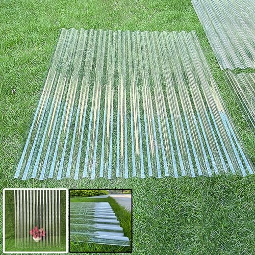 USFJATI Clear Roofing Panel, 1mm corrugated roofing panels, Cladding Walling Sheeting, Fiberglass Daylighting Panels, Greenhouse Shed Roof Panel, Roofing Sheet, Easy to Roll and Cut(Clear,35x39in)