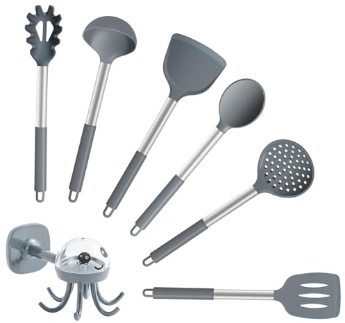 KMYC 6pcs Silicone Cooking Utensils Set, Kitchen Tools with Hanging Hook | Includes Turner, Spoon, Spatula for Nonstick Cookware, Dishwasher Safe, Convenient Hanging Hook, Heat Resistant Cooking Tools