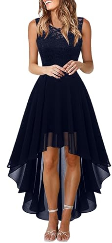 Duohropke Damen Spitzenkleid ärmellos Vorne Kurz Hinten Lang Unregelmäßig Ballkleid Festliche Chiffon Kleider mit Rundhalsausschnitt Neckholder Kleider