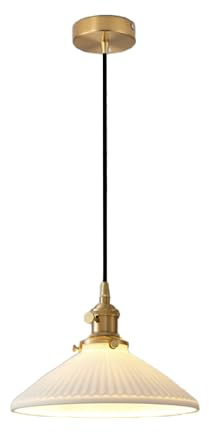 S-Cevada Industrielle Vintage Keramik Pendelleuchte 23cm Weiße Hängeleuchte mit Metallfassung für Schlafzimmer Kücheninsel Wohnzimmer Flur Esszimmer
