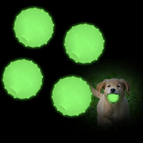 QKURT Hundebälle, leuchtet im Dunkeln, leuchtendes Kauspielzeug, leuchtender Gummiball für Welpen, Zahnreiniger-Training, schwimmendes Wurf- und Apportierspielzeug für kleine, mittelgroße Hunde, 4