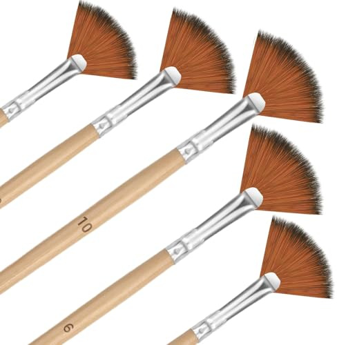 5 Stück Malen Pinsel Set,Hochwertige Ölmalpinsel aus Nylon Fächerpinsel,Langes Künstlerpinsel Set mit Holzgriff für Gouachemalerei,Acrylmalerei,Ölmalerei,Aquarellmalerei (2/4/6/8/10)