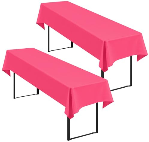 Showgeous 2 Stück Biertisch-Tischdecken für Bierzeltgarnitur, Heißes Rosa | 250 x 100cm, Blickdichte, waschbare Polyester-Tischdecken für 50 und 70 cm breite Biertische und Bierzeltgarnituren