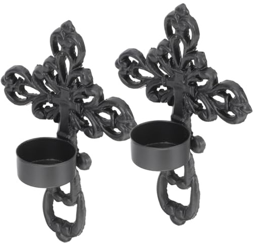 Zerodeko Lot de 2 bougeoirs muraux rustiques en fer noir - Design croix - Bougeoirs muraux décoratifs pour salon et salle à manger - Montage mural élégant