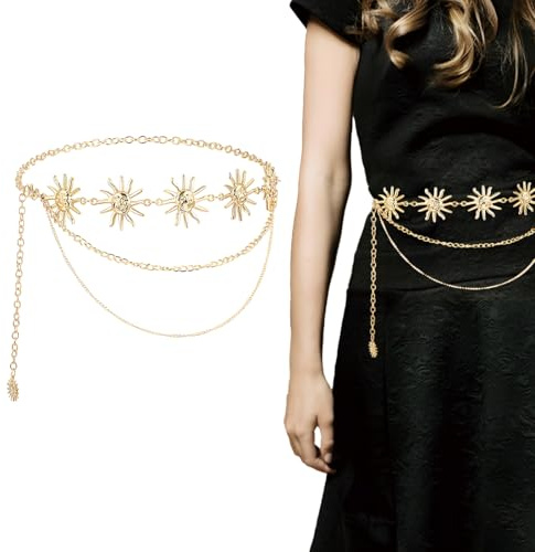 Damen Kettengürtel taillenkette, Goldene Sonnenblumen-Halskette, Taillengürtel verstellbarer Metall Western Cowgirl Gürtel für Kleid