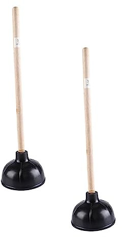 HOMSFOU 2pezzi Plunger Gomma Con Manico Legno Per Pulizia Bagno Strumento Per Sblocco Scarichi e Lavandini Alta Aspirazione e Materiali Resistenti Nero