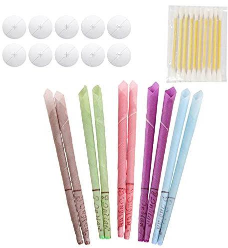 10 Ohrenkerzen Set, Ohrenkerzen zur reinigung ohrenschmalz, ganz natürliche Ohrkerzen, Bienenwachs-Kerzenkegel, Ohrenwachskerzen mit 10 Schutzscheiben + 10 Wattestäbchen