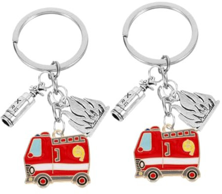 FOMIYES 2stücke Schlüsselanhänger Mit Feuerwehrauto-motiv Schlüsselanhänger Mit Feuerwehrmann-design Metall-schlüsselanhänger Dekorativer Anhänger Für Schlüsselbund Handtasche Oder Rucksac